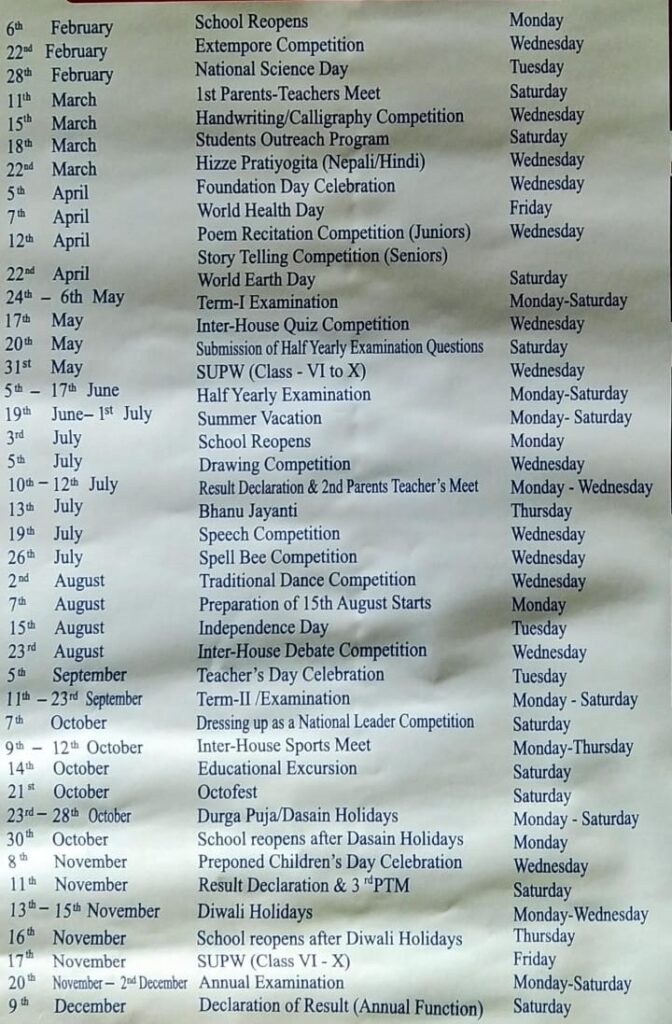 Academic calendar – greenwoodacademysikkim.com